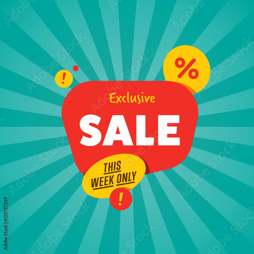 Exclusive sale sticker isolated vector illustration. This week only offer tag, price discount promotion, super offer ad, advertisement retail label, special shopping symbol. Modern style sale banner