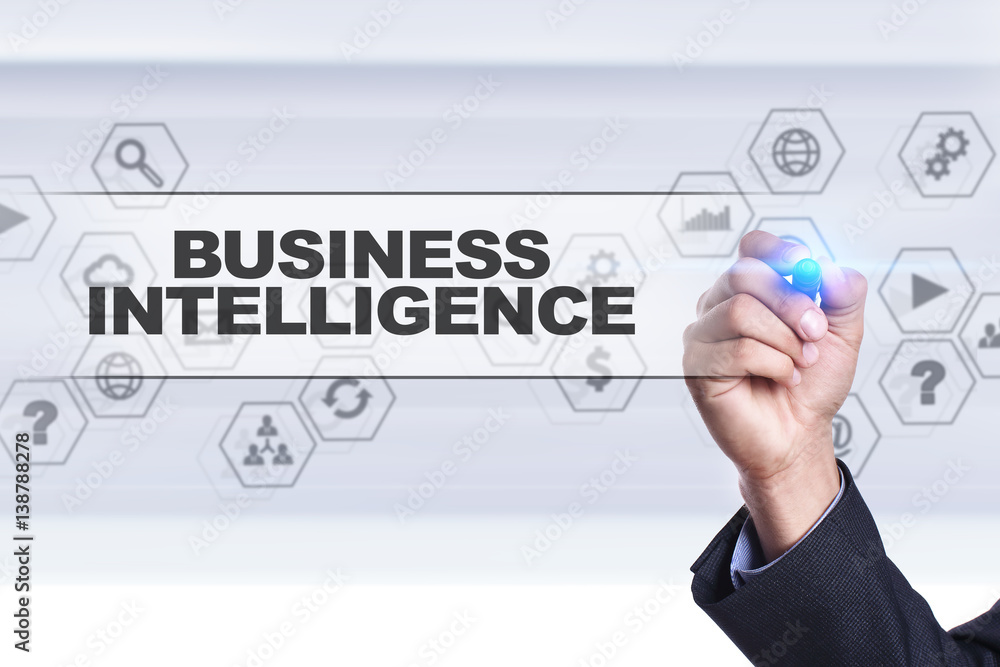 Fototapeta premium Businessman drawing on virtual screen. business intelligence concept.