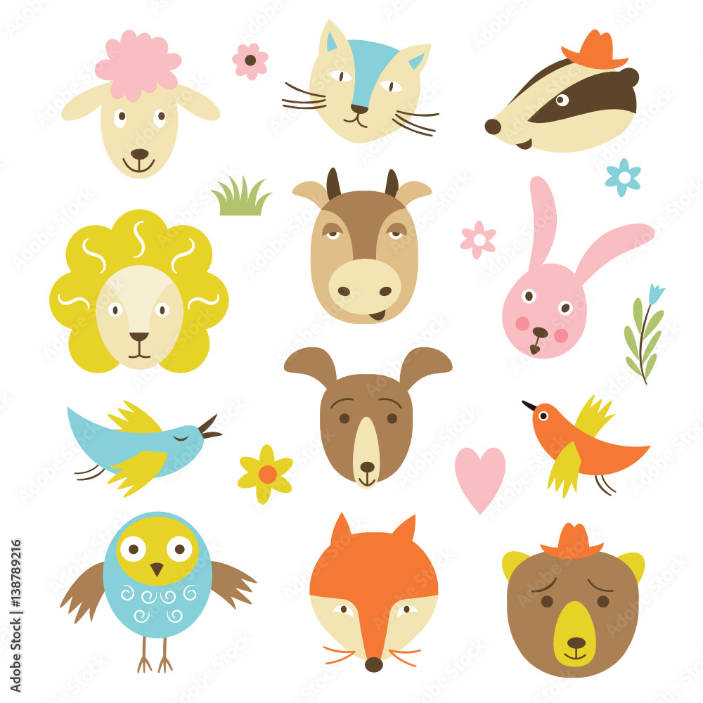cute cartoon animals set cute cartoon animals set
