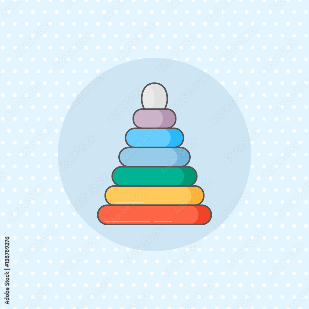 Simple vector icon for ring stacker in rainbow color on blue background. Flat style.
Simple vector icon for ring stacker in rainbow color on blue background. Flat style.