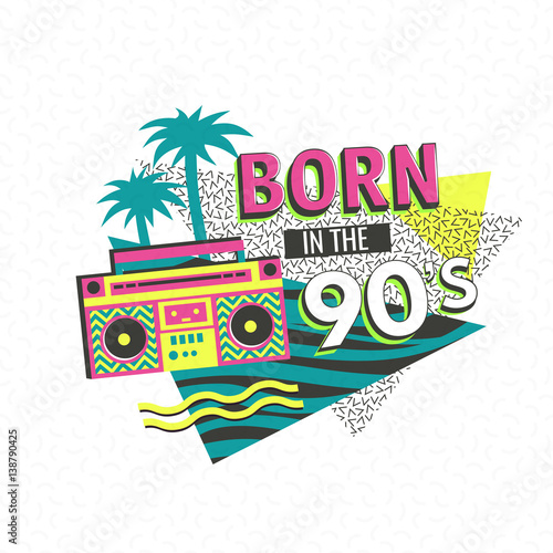 Template memphis poster or invitation for carnival with geometric ornaments elements. Back to the 90 s. Vector background in trendy 80s-90s .
