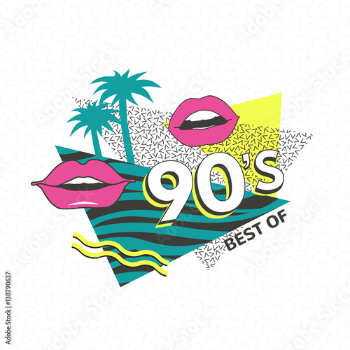 Template memphis poster or invitation for carnival with geometric ornaments elements. Back to the 90 s. Vector background in trendy 80s-90s .