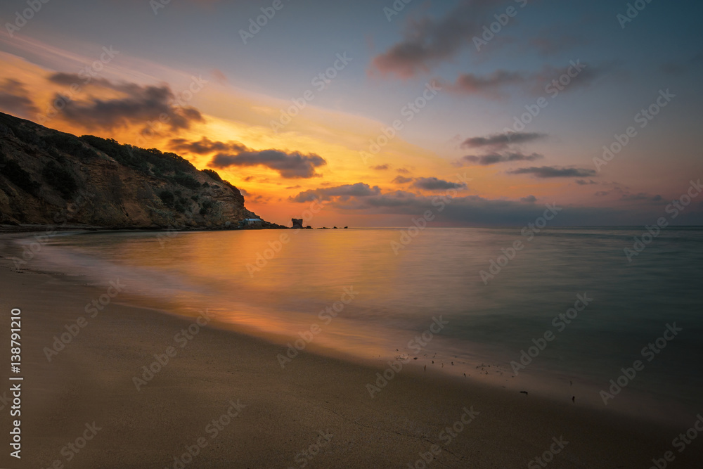 Porto Paglia at sunset in long exposure, double exposure, Gonnesa, Sardinia