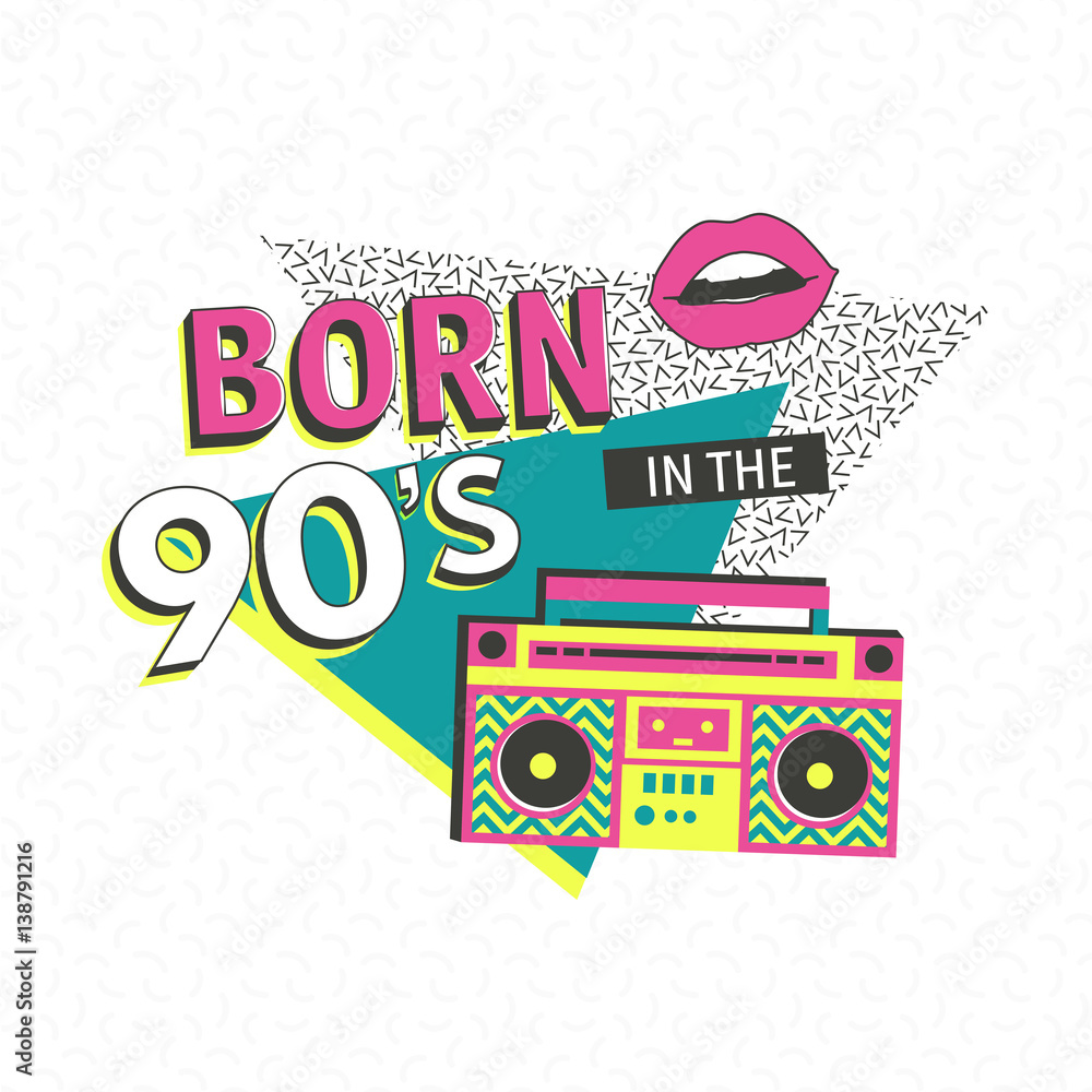 Template memphis poster or invitation for carnival with geometric ornaments elements. Back to the 90 s. Vector background in trendy 80s-90s .