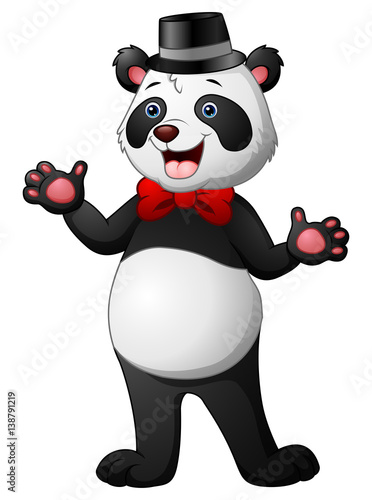 Fototapeta Naklejka Na Ścianę i Meble -  Cartoon panda wearing a hat waving