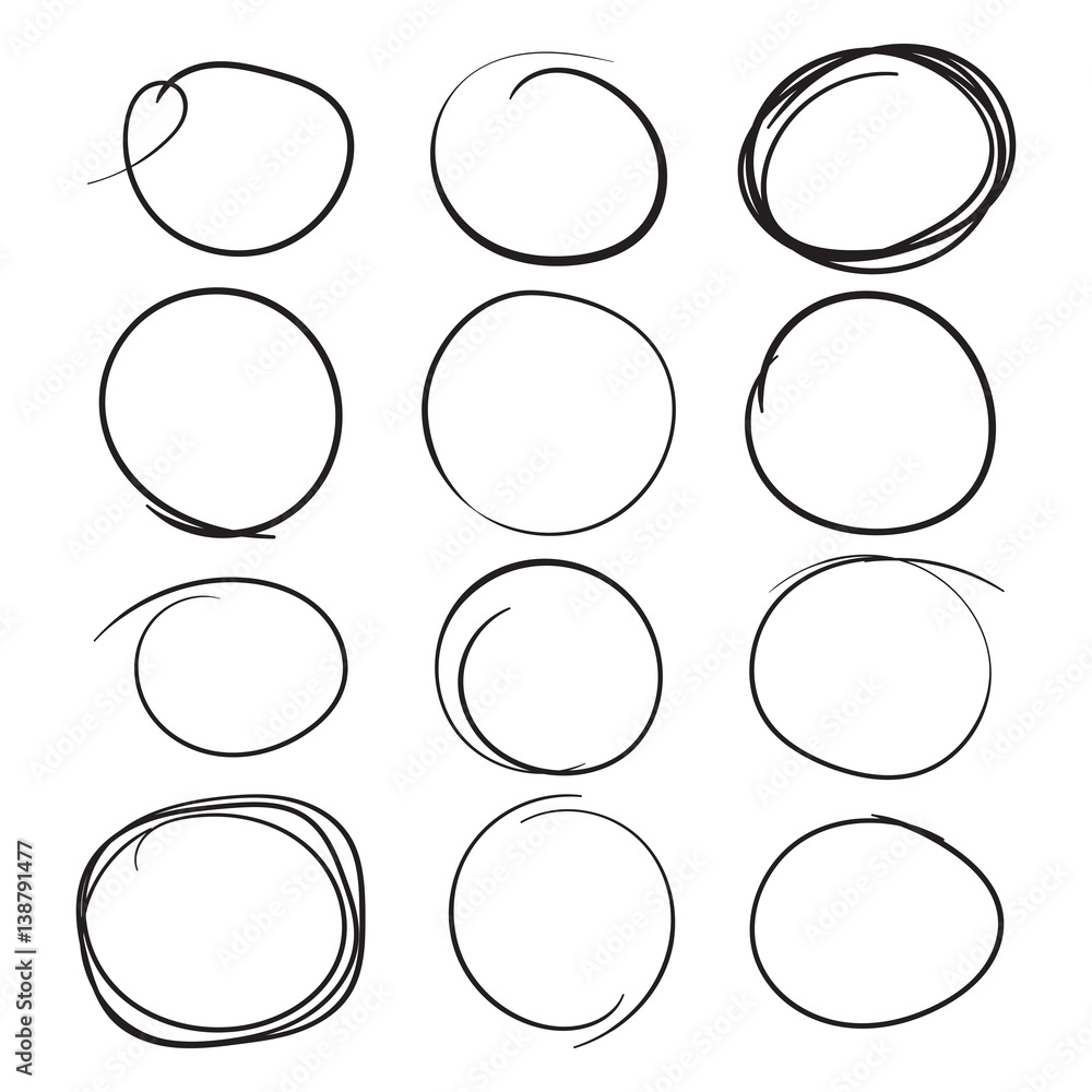 Set of the hand drawn scribble circles. Vector element. Illustration on white background. Set of the hand drawn scribble circles. Vector element. Illustration on white background.