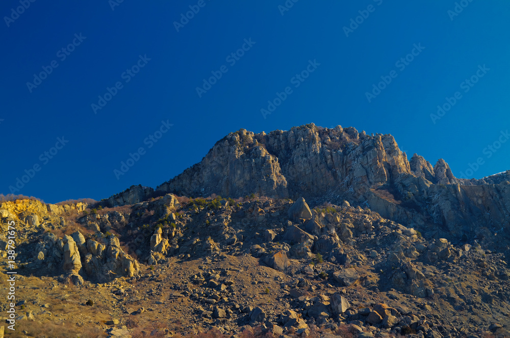 Ghost valley landscape and Demirji mountain, Crimea