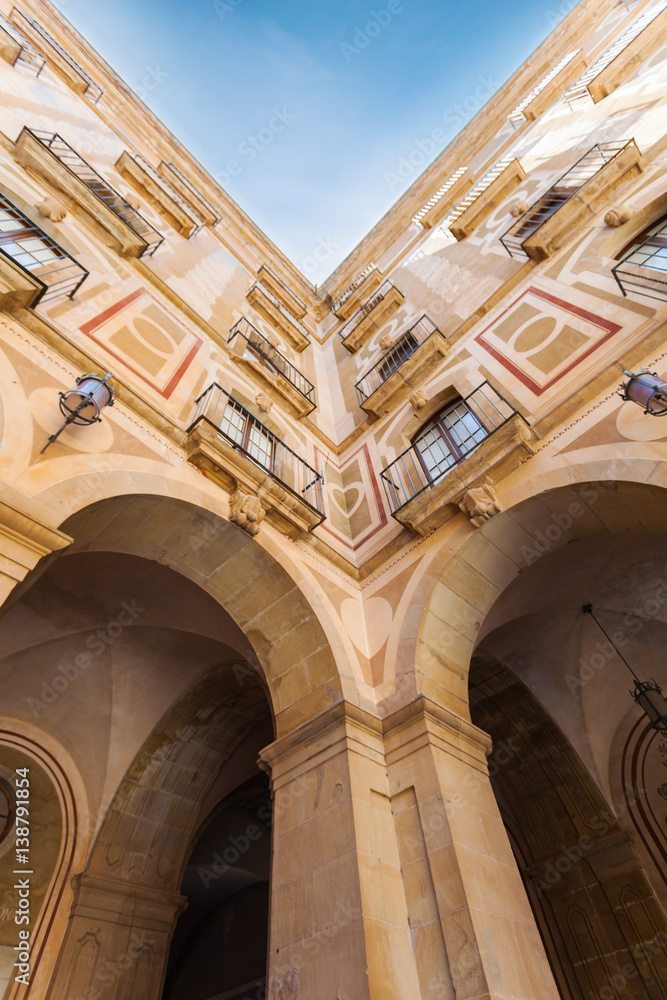 The courtyard of the Benedictine monastery of Santa Maria de Montserrat, near Barcelona, Spain
