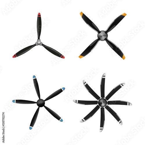 Set of aircraft screw in flat style. Airplane propellers on white background