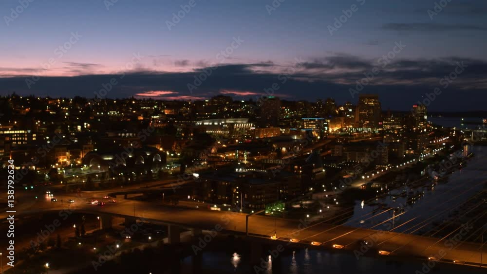 Tacoma waterfront aerial view in early evening Tacoma waterfront aerial view in early evening