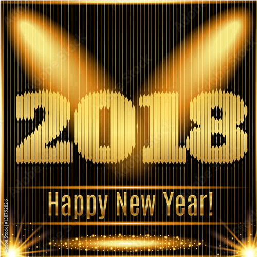 2018 Happy New Year glowing gold background. Vector illustration