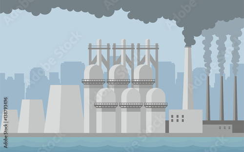Industrial landscape with the image of a large metallurgical plant. Vector background.