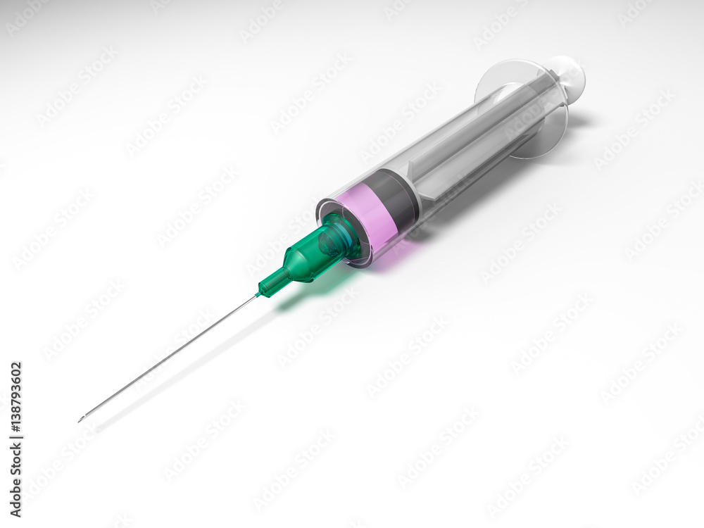 Syringe with liquid isolated on white background. 3D rendering Syringe with liquid isolated on white background. 3D rendering
