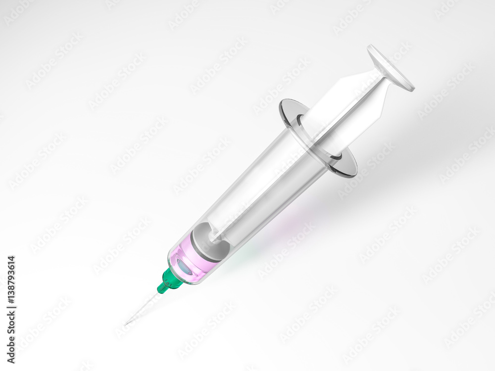Fototapeta premium Syringe with liquid isolated on white background. 3D rendering