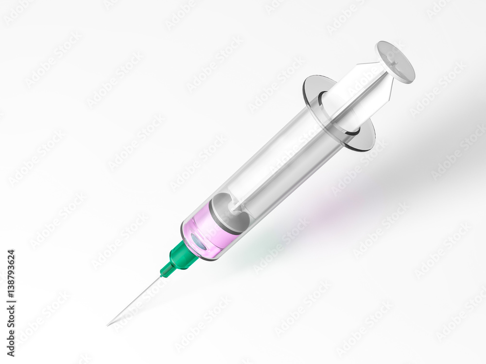 Fototapeta premium Syringe with liquid isolated on white background. 3D rendering