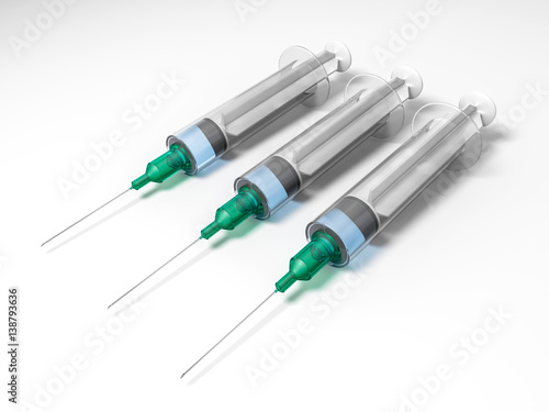 Syringe with liquid isolated on white background. 3D rendering