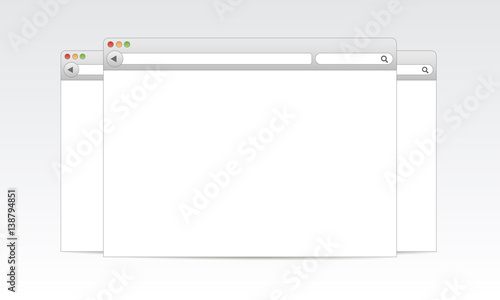 Browser window for computer mockup isolated on white background. Three blank browser windows. Vector illustration