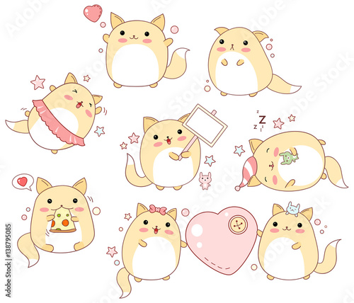 Set of cute cats in kawaii style