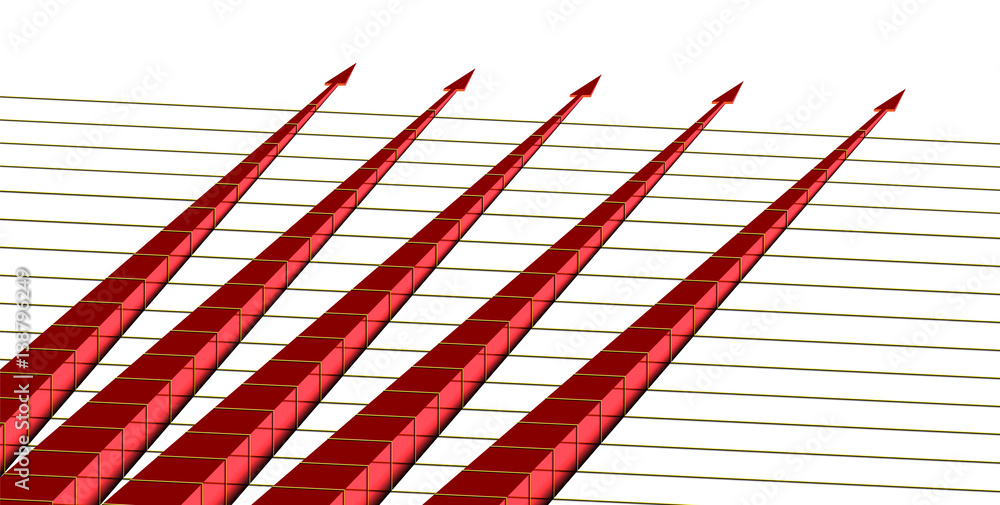 Obraz premium five red arrows on yellow strings isometrics
