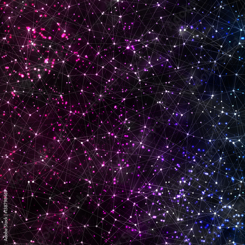 Abstract vector cosmic galaxy background with nebula, stardust, bright shining stars, and geometric pattern.