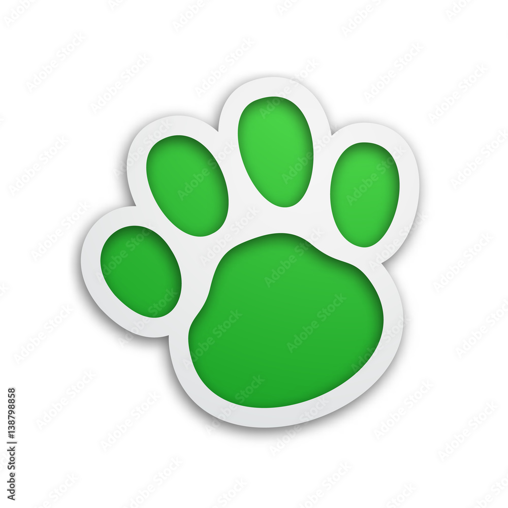Vector paw icon for pets shop. Beautiful frame with shadow effects. Green and white colors. Vector paw icon for pets shop. Beautiful frame with shadow effects. Green and white colors.
