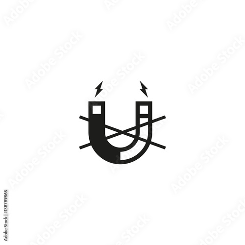 Attention no magnet symbol isolated on white background vector illustration. Magnetism, magnetize, attraction sign. International standard black packaging pictogram