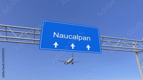 Commercial airplane arriving to Naucalpan airport. Travelling to Mexico conceptual 4K animation photo