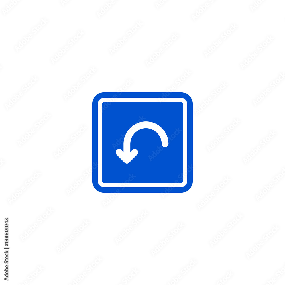 U-Turn roadsign isolated on white background vector illustration. Car parking regulation symbol, traffic sign, road information and help, roadway auto service icon U-Turn roadsign isolated on white background vector illustration. Car parking regulation symbol, traffic sign, road information and help, roadway auto service icon