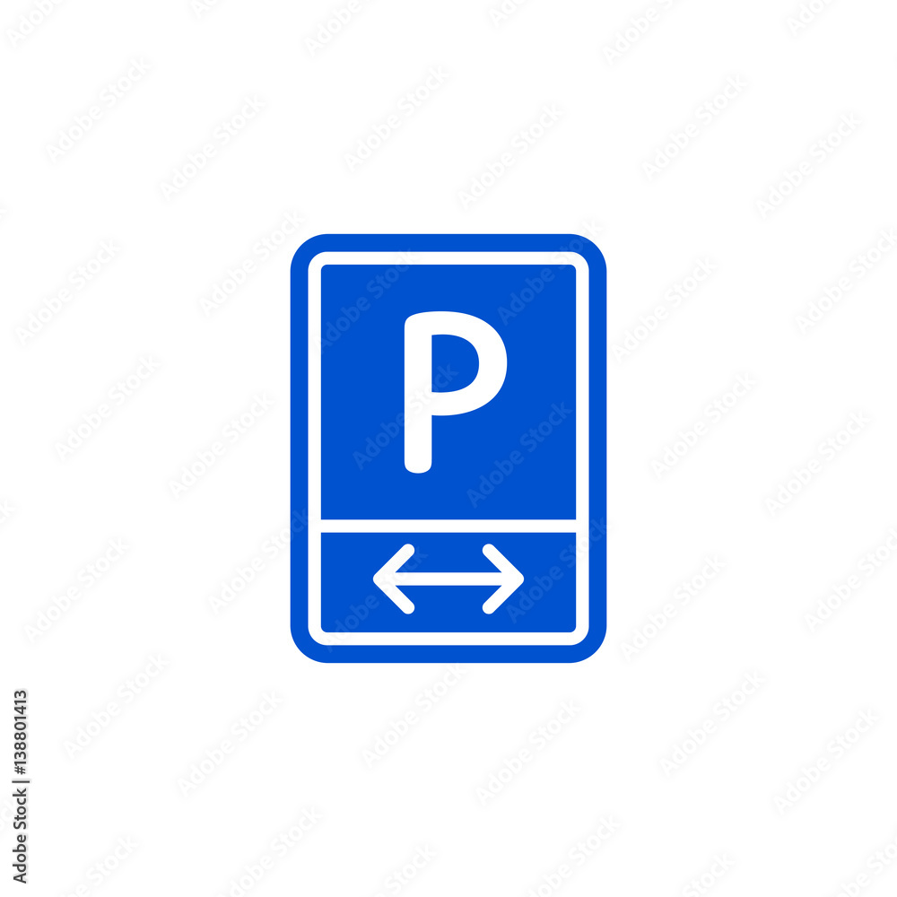 Parking zone to left and right roadsign isolated on white background vector illustration. Car parking regulation symbol, traffic sign, road information and help, roadway auto service icon Parking zone to left and right roadsign isolated on white background vector illustration. Car parking regulation symbol, traffic sign, road information and help, roadway auto service icon