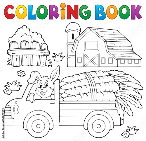 Coloring book farm truck with carrots photo