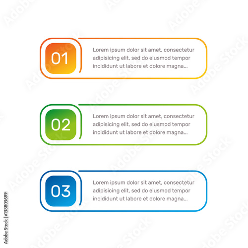 Infographic colorful numbers from 1 to 3 and text columns vector illustration.