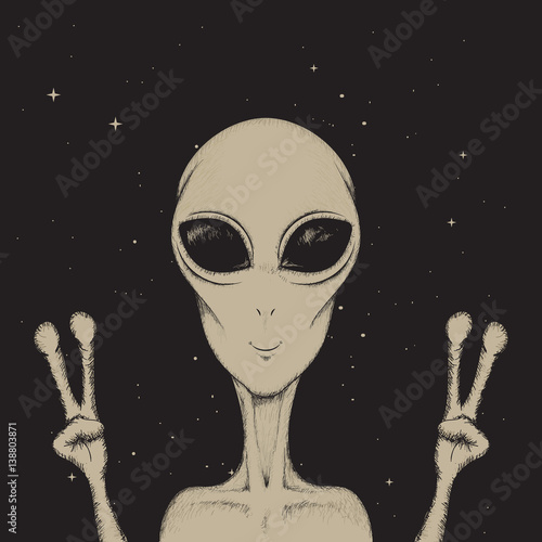 Alien showing a peace sign