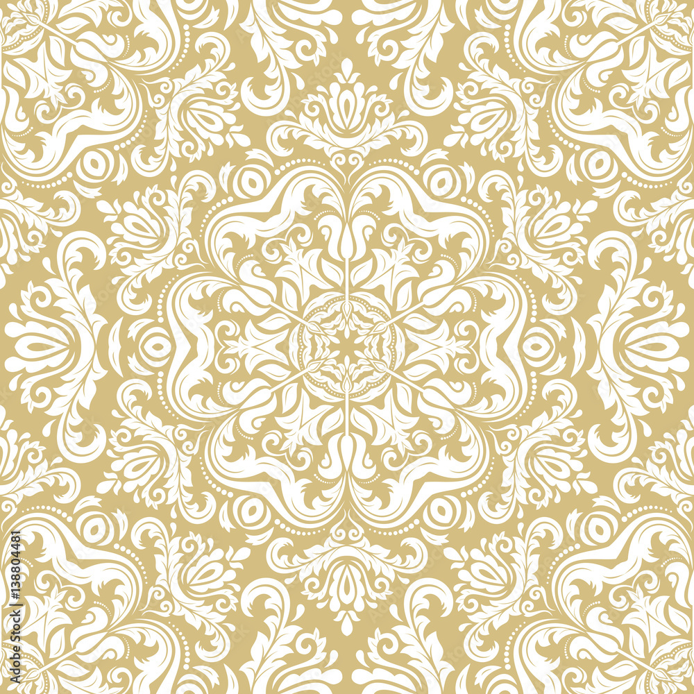 Damask vector classic white pattern. Seamless abstract background with repeating elements. Orient background Damask vector classic white pattern. Seamless abstract background with repeating elements. Orient background