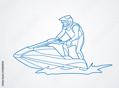 Jet ski action outline graphic vector.