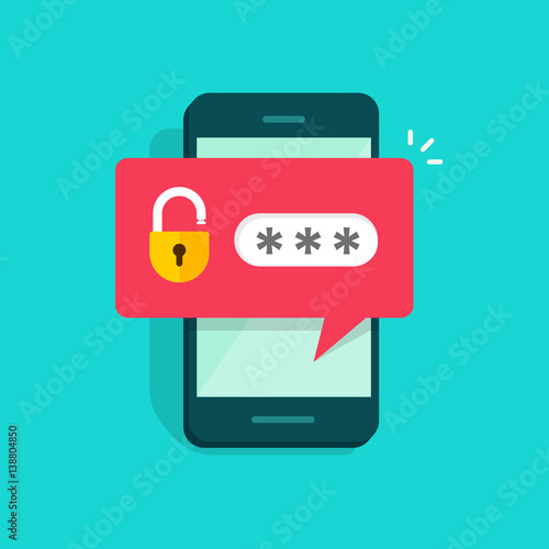 Password secure login on mobile phone unlocked notification button and password field vector, concept of smartphone security, personal access, user authorization, login, protection technology