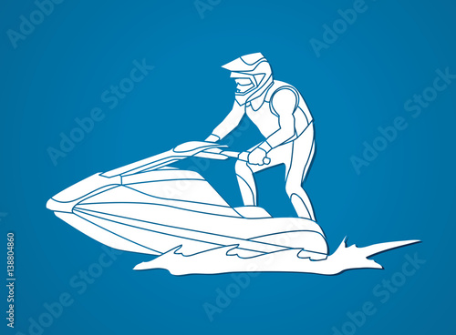 Jet ski action graphic vector.