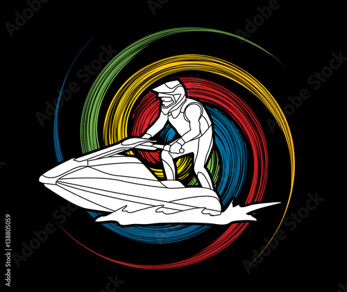 Jet ski action designed on spin wheel background graphic vector.