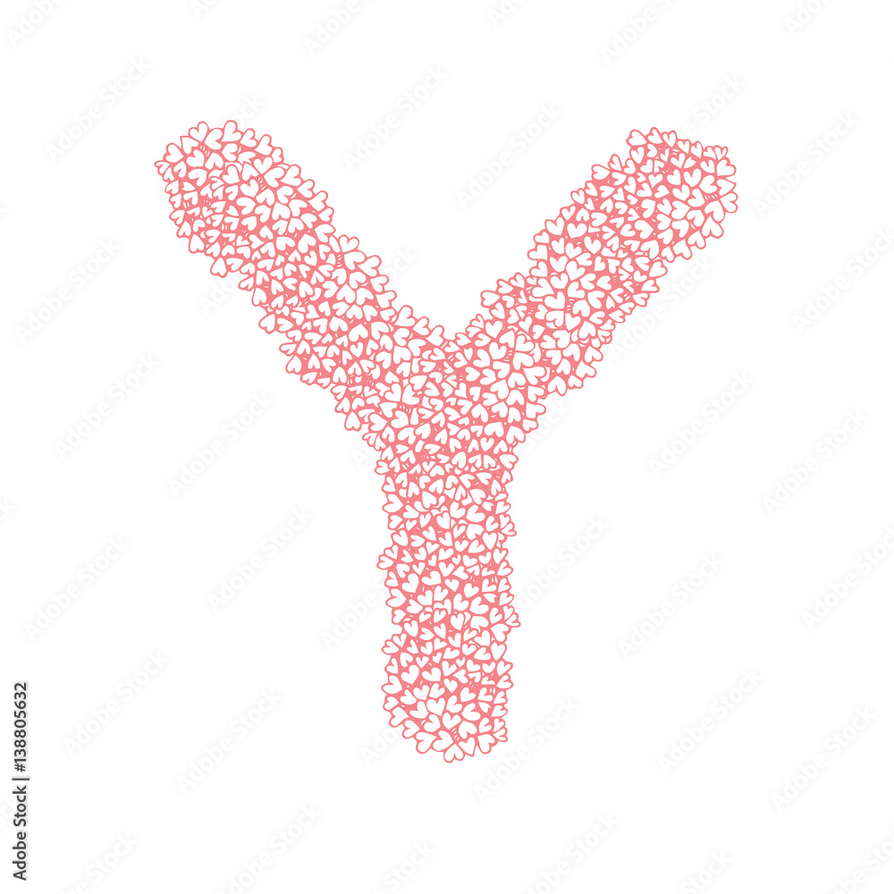 The letter Y, in the alphabet Heart flower bush illustration set flat design pink color isolated on white background, vector eps10 The letter Y, in the alphabet Heart flower bush illustration set flat design pink color isolated on white background, vector eps10