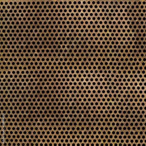 Large texture of rusted metal plate with round holes