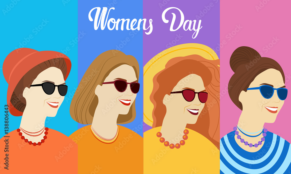 Obraz premium 8 March International Women Day Greeting Card Flat Vector Illustration