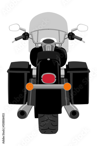 Touring motorcycle rear view isolated on white vector illustration
