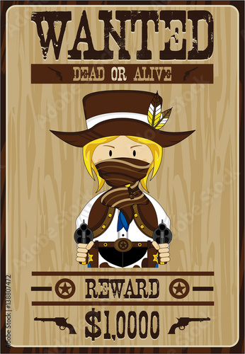 Cartoon Wild West Cowboy Wanted Poster