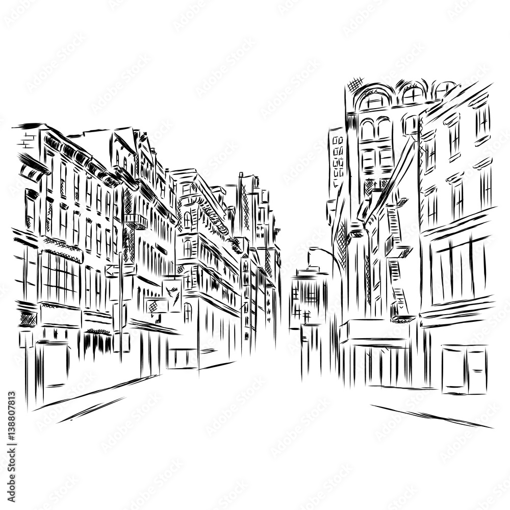 City street and building. Vector illustration. Architecture