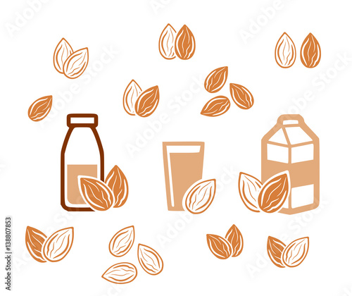 Almond milk icon set vector