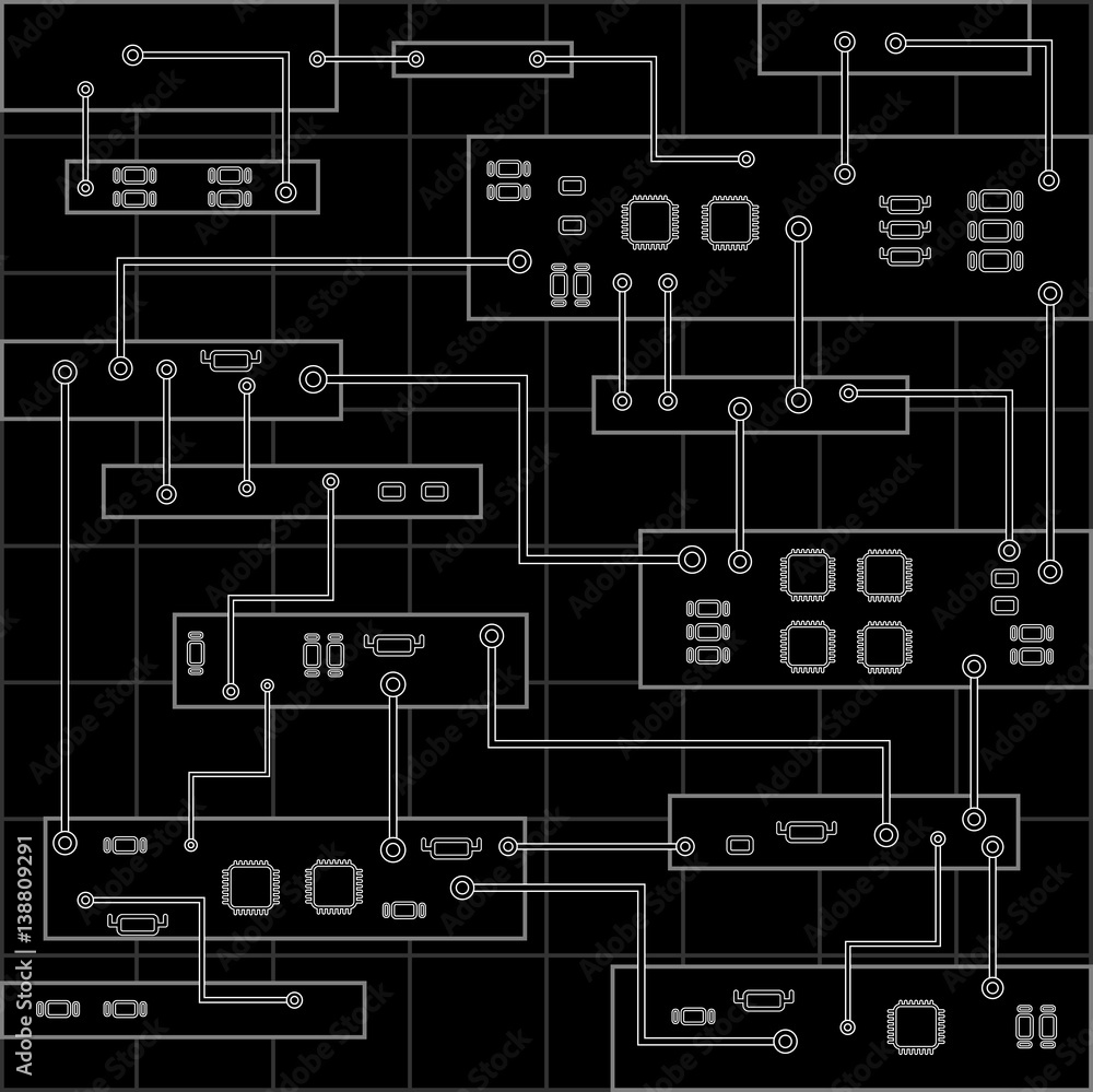 Circuit board  background . Abstract  black background with high tech circuit board, graphic . Eps 10  illustration