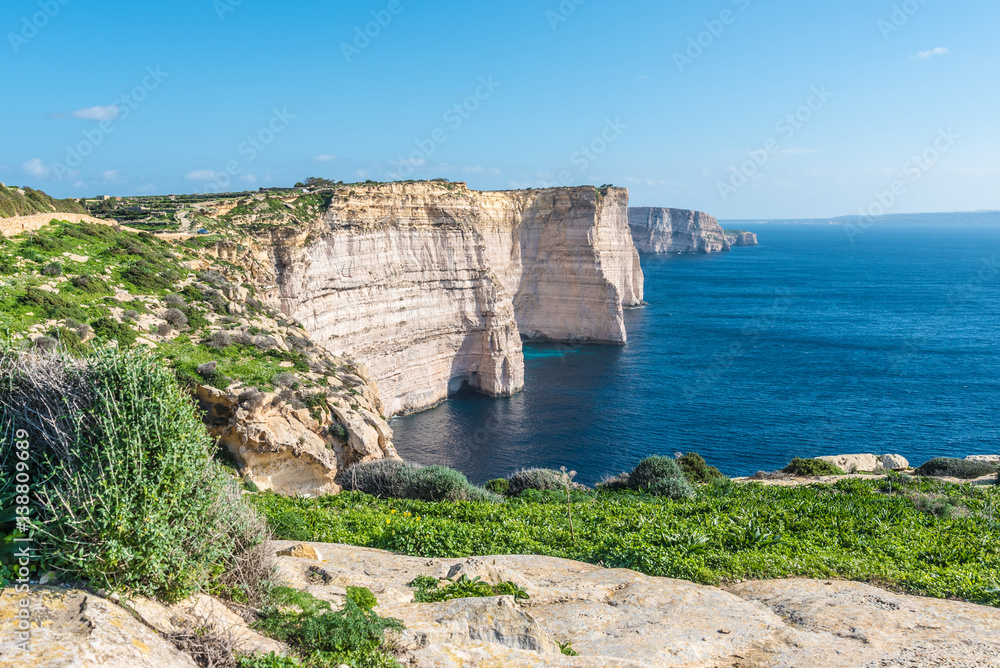 Sannap cliffs on the eastern coast of Gozo, Malta