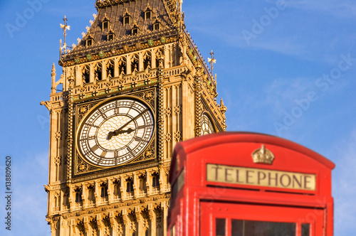 Red telephone box and Big Ben   London  UK