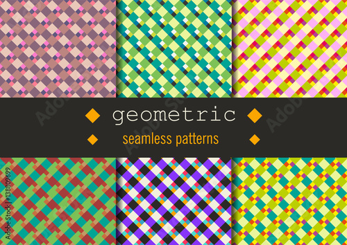 Geometric rhombus patterns set. Seamless vector summer texture set.