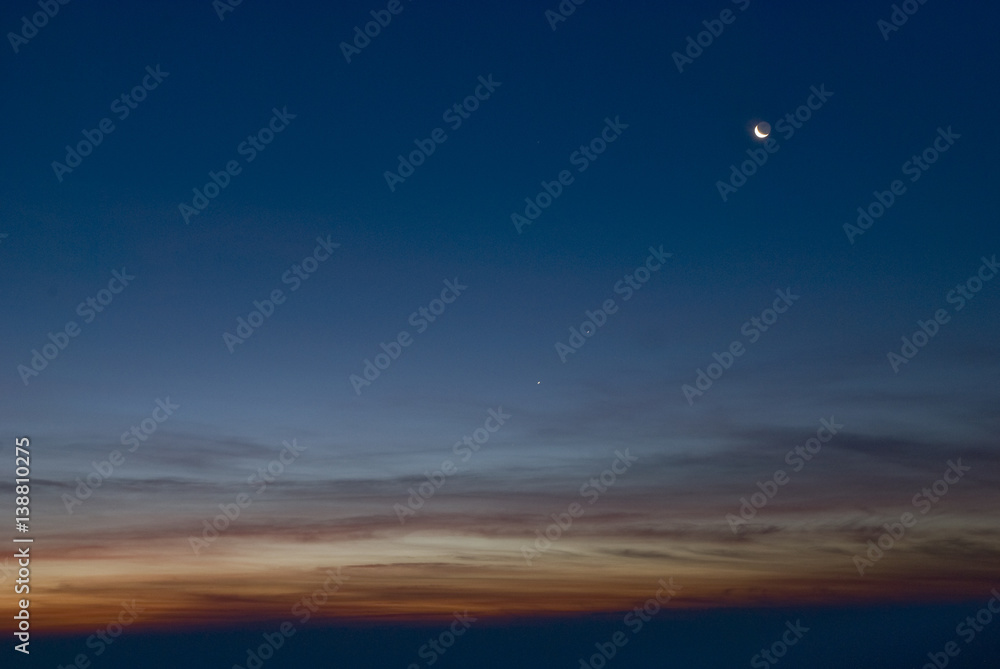 Beautiful horizon of night sky with moon.