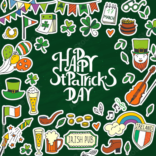 Saint Patrick s Day traditional symbols collection.